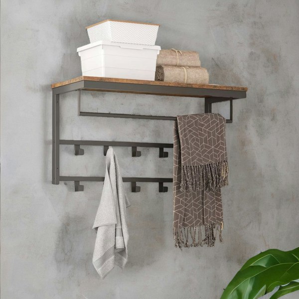 Rafaelo Mobilia Wall-Mounted, Coat Hook with 10 Hooks and Shelf