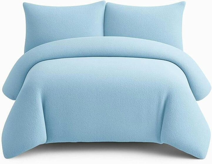 Night Zone Teddy Fleece Duvet Cover Set – Soft Warm Teddy Bear Bedding with Pillowcases - Blue