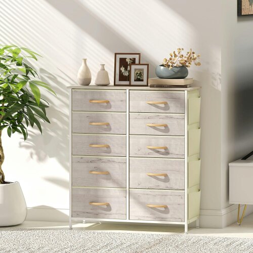 Wyld Haus Nipa Fabric And Metal Natural Wood Finish 10 Drawer Storage Chest