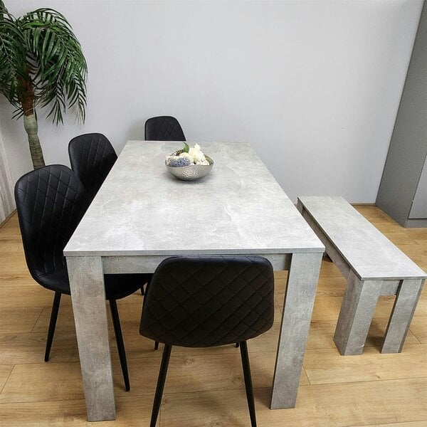 Kosy Koala Dining Table and 4 Chairs With Bench Stone Grey Effect Wood Table 4 Black Leather Chairs Dining Room
