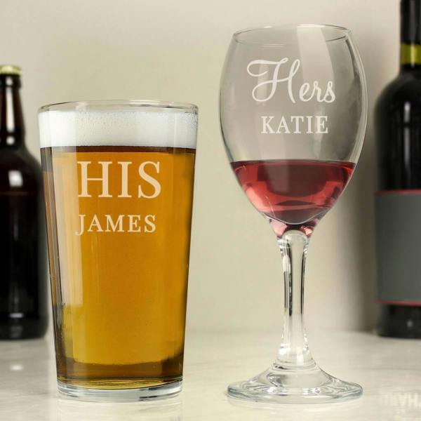 Personalised His And Her Pint And Wine Glass Set - alternative angle