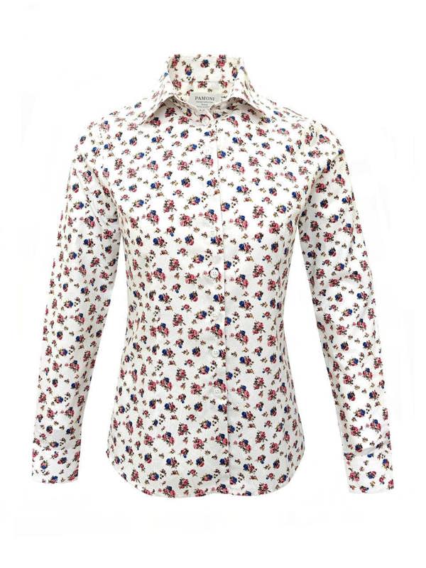 White Pink and Blue Flower Print Women's Shirt