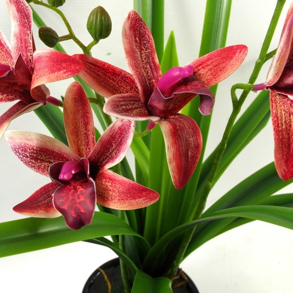 Leaf 50cm Large Dark Pink Artificial Orchid in Ceramic Planter