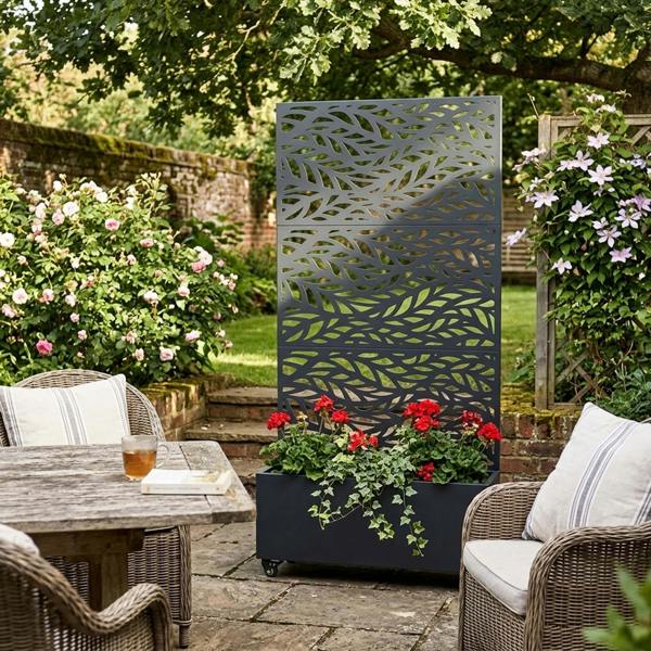 Nicoman Metal Indoor/Outdoor Privacy Screen with Plant Pot - Leaf
