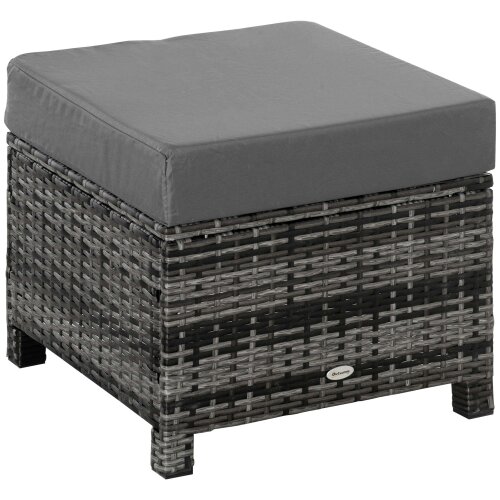 Wyld Haus Kadone Halu Rattan Grey Square Outdoor Footstool With Cushioned Top