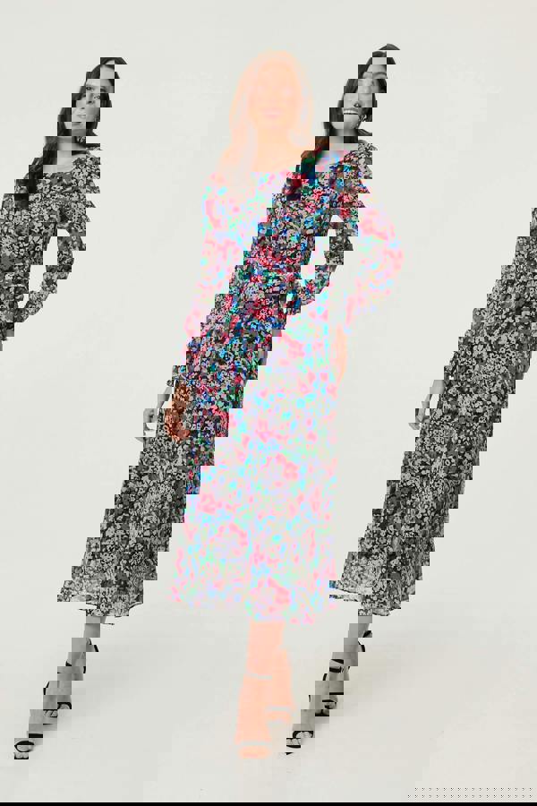 Blue | Ditsy Floral Layer Tie Waist Maxi Dress