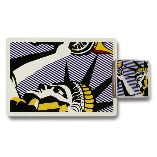 Benjamin Tate Design Limited Edition Pop Art Placemat And Coaster Set From Designer Artwork Collection With Wood Bottom