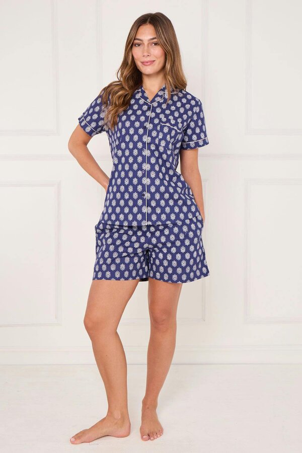 Elaina Fashion Women’s 100% Cotton Button-Up PJ Shorts Set with Pockets