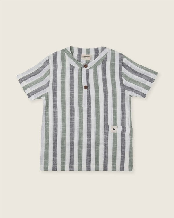 Multicolour Stripe Print Mandarin Collar Shirt - image 1