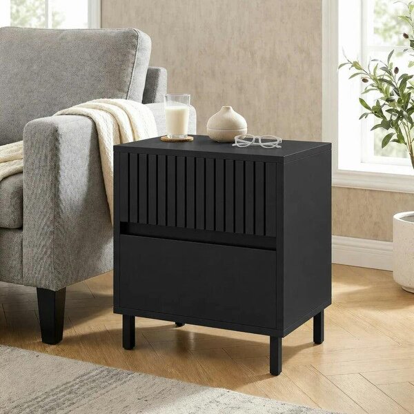 Bedside Cabinet, Bedside Table with 2 Drawers, Storage and Steel Legs for Bedroom, Living Room, Black