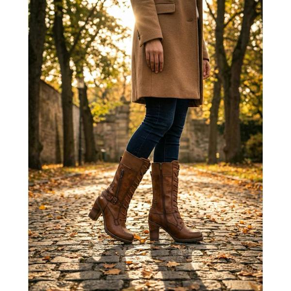 Mustang Women's Brown Mid-Calf Lace Up Heeled Combat Boots