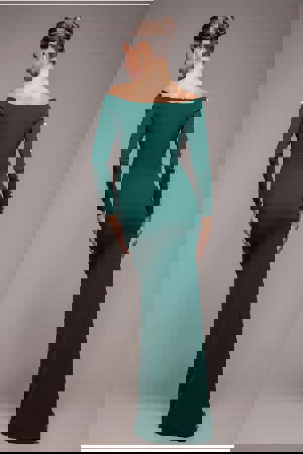 Embellished Diamante Sleeve Bardot Maxi Dress - Emerald Green DR4424