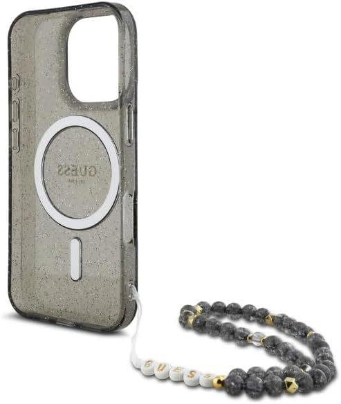 Guess IML Glitter With Pearl Strap MagSafe Case for iPhone 16 Pro Max 6.9" Black - GUHMP16XHGCRELSK