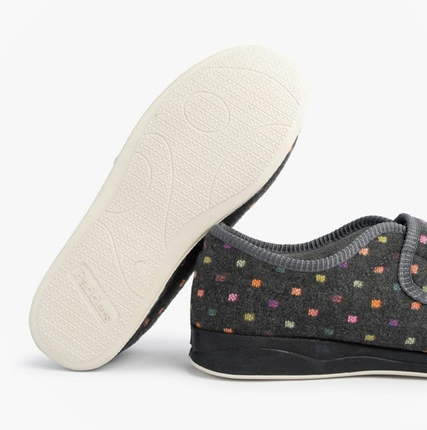 Padders CAMILLA Womens Touch Fasten Polka Dot Slippers Grey/Multi