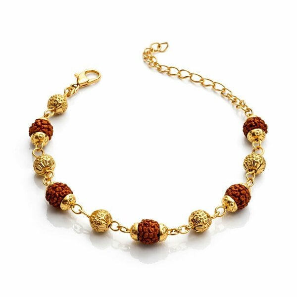 The Colourful Aura Indian Shiva Rudraksha Gold Beaded Hindu Bracelet