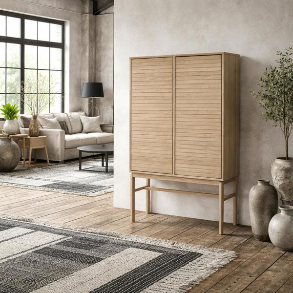 Wyld Haus Nakskov White Oak Wood Panelled Cabinet 2 Doors 4 Shelves
