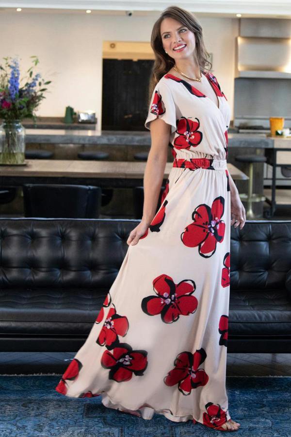 HotSquash Mock Wrap Chiffon Maxi Dress