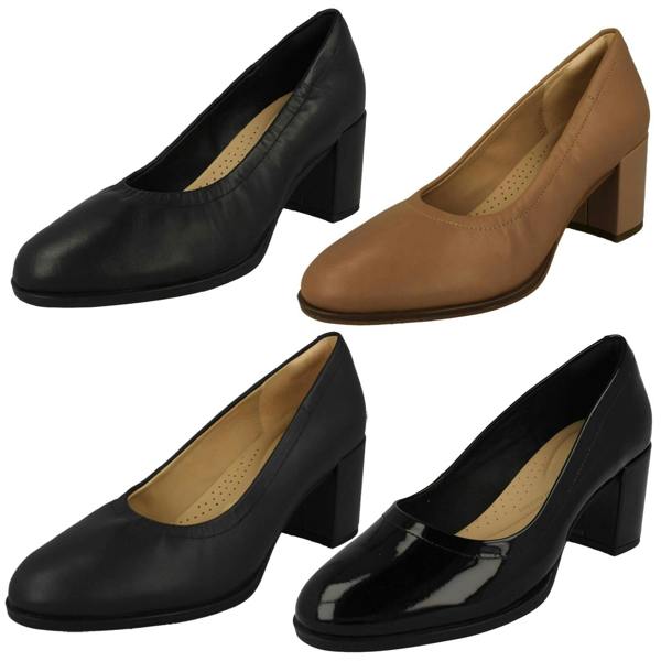 Clarks Ladies Clarks Slip On Block Heeled Court Shoes Freva55 Court