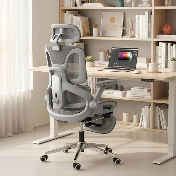 HOMCOM Ergonomic Office Chair, Mesh Desk Chair with Lumbar Support, Footrest
