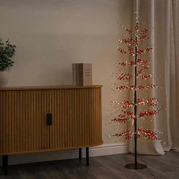 Samuel Alexander 1.5m Light up Red Berry Christmas Tree with 635 Warm White LEDs