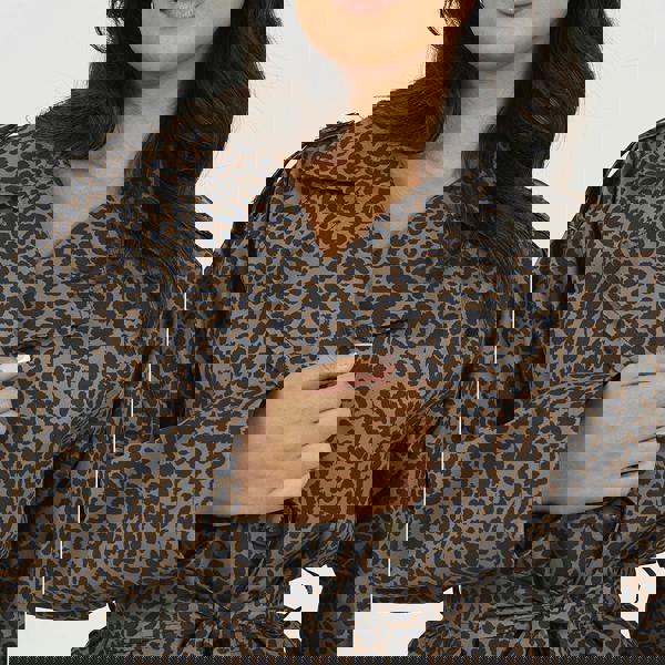 Brave Soul Brown Leopard Double Breasted Short Mac with Self Tie Belt - Brown Image 4