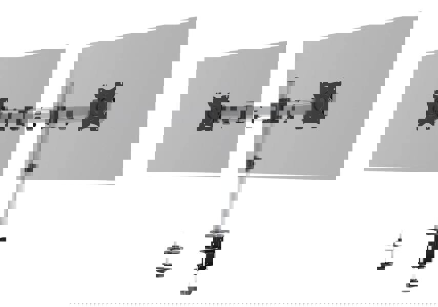 Durable SELECT Monitor Mount Desk Clamp for 2 Screens | 13 - 27" | Gloss Silver