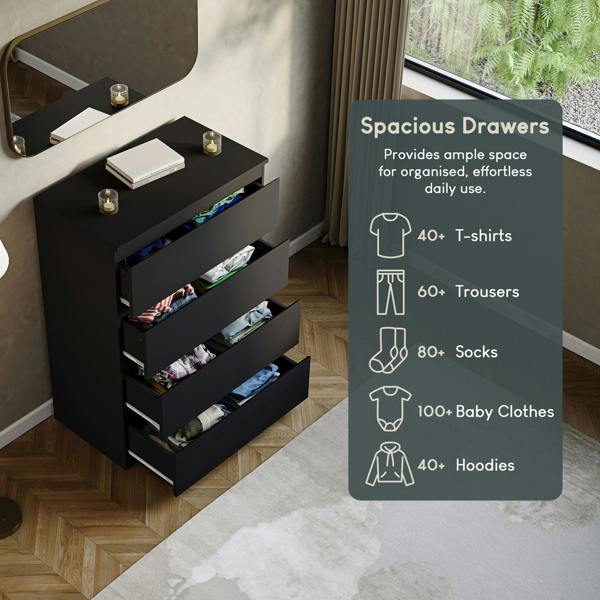 Vida Designs Denver 4 Drawer Chest, Black