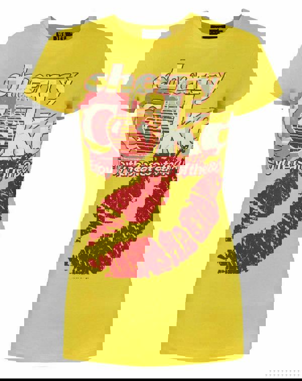 Coca Cola Womens Yellow Cherry Coke Lips Graphic Short Sleeved T-Shirt