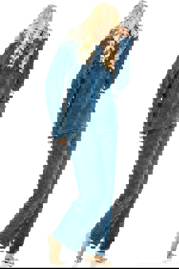 Camille Womens Jade Supersoft Fleece Hooded Pyjama Set