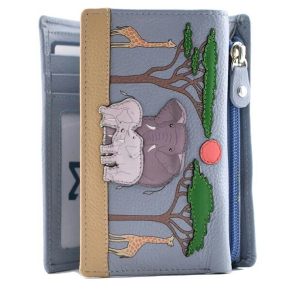 Mala Leather Savanna Safari Elephant & Giraffe Leather RFID Trifold Purse