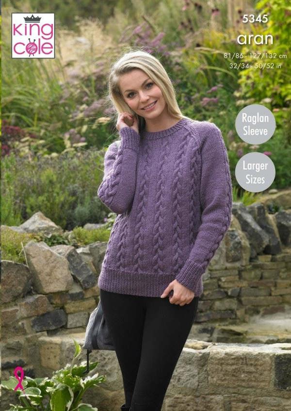King Cole Fashion Aran Knitting Pattern 5345, Cardigans, Sweaters for Men, Women, 32 - 46 Inches & 38 - 52 Inches