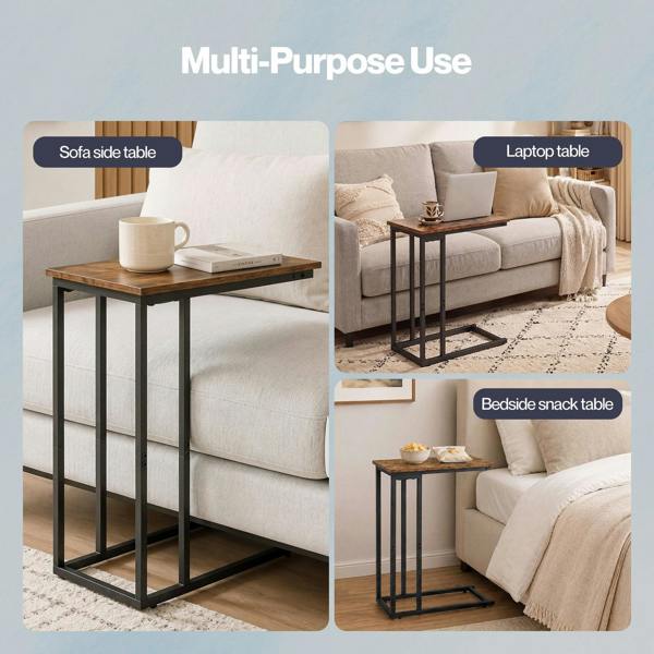 Levede Side Table C Shaped Space Saving for Sofa Bedroom Rustic Brown