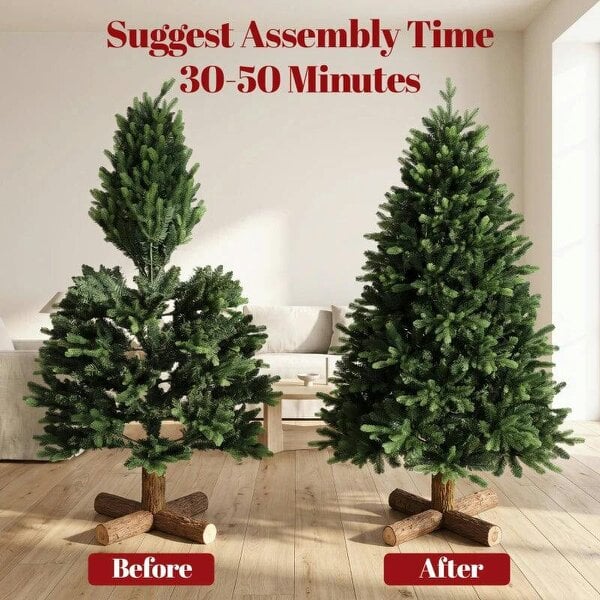 Bobobiy Artificial Christmas Tree, Hinged Xmas Tree with 1620 PE & PVC Branch Tips, 5ft, Green
