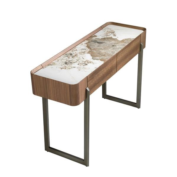 Angel Cerdá Rectangular porcelain marble, walnut and dark metallic steel console table 3254