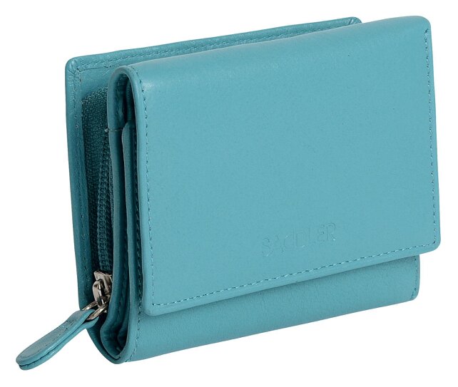 SADDLER CARLA Handmade Leather Compact Trifold Purse – RFID Protected | 5 Card Slots, ID Window & Zipped Coin Pocket | Gift Boxed - Teal