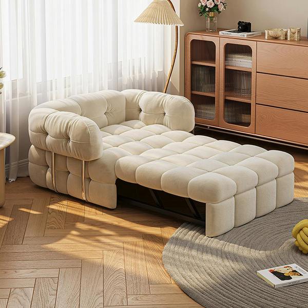 Rojas Single Sofa Bed, Armchair Sofa Bed, Cream, side view of sofa bed topper