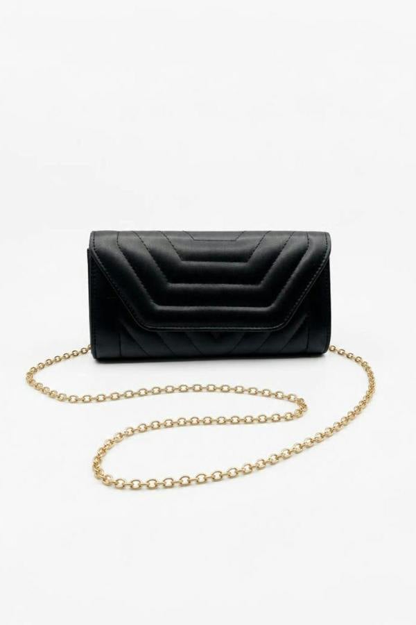 SVNX Quilted Chain Clutch Bag in Black