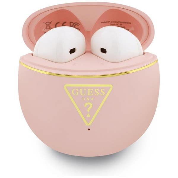 Guess Gold Line Triangle Logo TWS Earphone with Charging Case Pink - GUTWSA15HETP