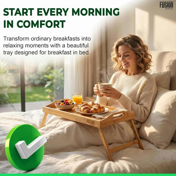 Fusion Food Care Bamboo Bed Tray Table with Foldable Legs And Handles Breakfast Tray for Sofa Bed Platters Lap Tray