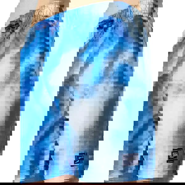 Blue wash digital printed leisure Speedo swim shorts with tie-dye design