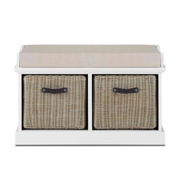 Statement Furniture Tetbury Bench with 2 Brown Storage Baskets and Cushion Seat