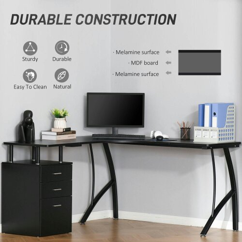 Wyld Haus Keba 143cm Metal Black Industrial L Shaped Desk With Storage Drawer