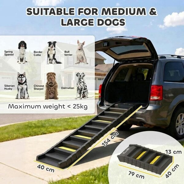 Dog Car Ramp with Anti-Slip Steps, 10-Steps Pet Stairs for Pets to Access Cars and High Beds, Black