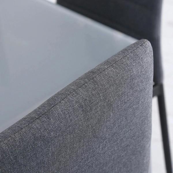 Grey high-back chair backrest with smooth linen-touch upholstery texture