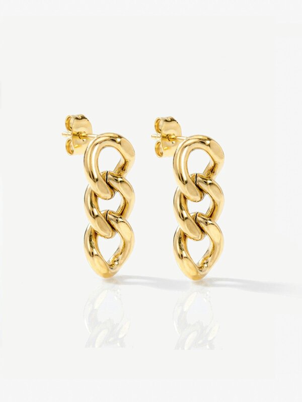 MUCHV Short Chain Stud Earrings - Gold
