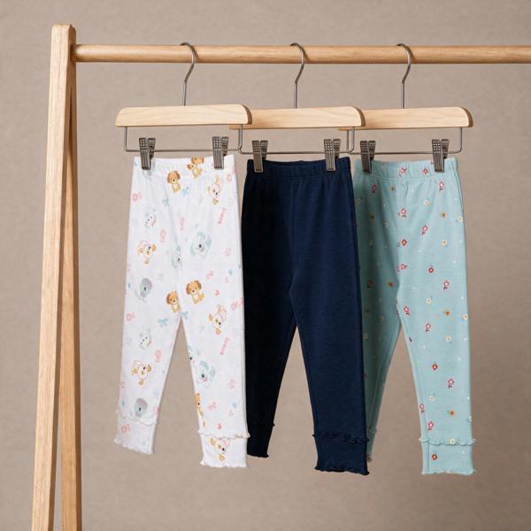 Mini Cuddles Baby Girls Printed Leggings Pack of 3, White, Mint and Navy Blue
