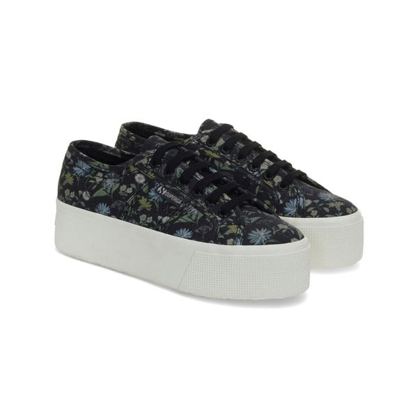 Superga Womens 2790 Floral Lace Up Trainers - Dark Grey