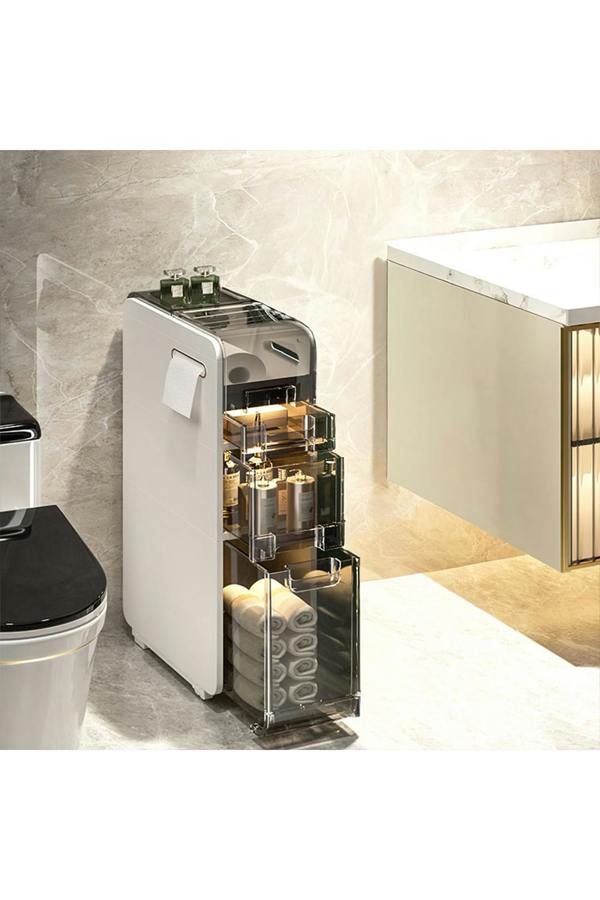 3-Tier Narrow Bathroom Storage Cabinet with Drawers & Wheels