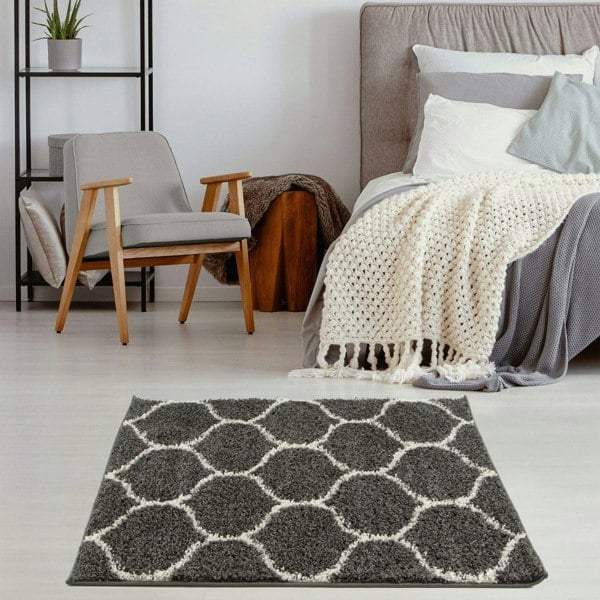 Trellis Design Thick Shaggy Area Rugs Dark Grey