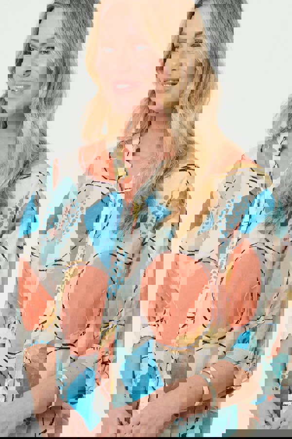 Orange | Printed 3/4 Sleeve Button-Back Blouse
